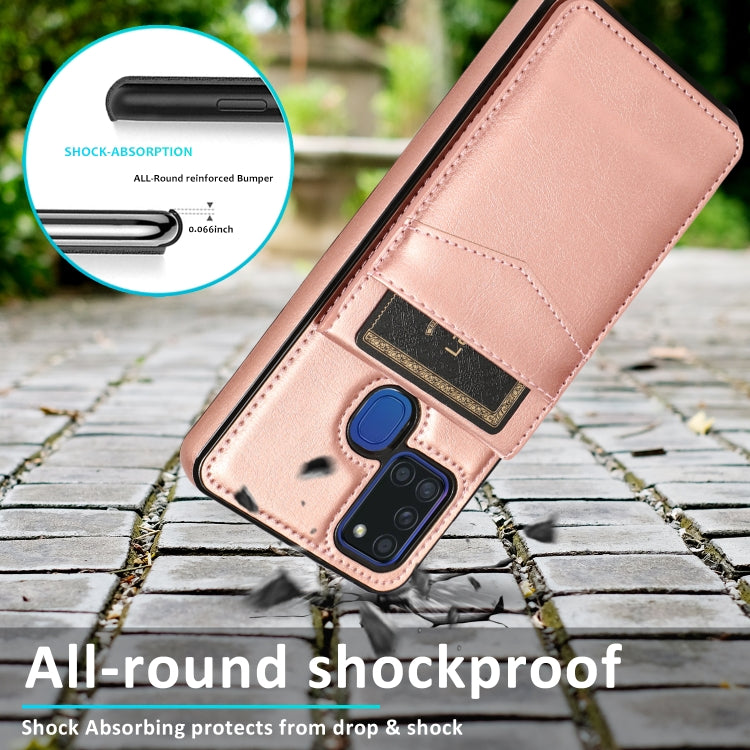 For Samsung Galaxy A21s Solid Color PC + TPU Protective Case with Holder & Card Slots(Rose Gold) by buy2fix