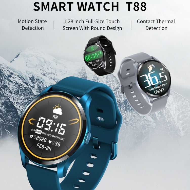 T88 1.28 inch TFT Color Screen IP67 Waterproof Smart Watch, Support Body Temperature Monitoring / Sleep Monitoring / Heart Rate Monitoring(Grey) - Smart Wear by buy2fix | Online Shopping UK | buy2fix