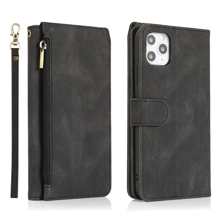 For iPhone 11 Pro Max Skin-feel Crazy Horse Texture Zipper Wallet Bag Horizontal Flip Leather Case with Holder & Card Slots & Wallet & Lanyard (Black) by buy2fix