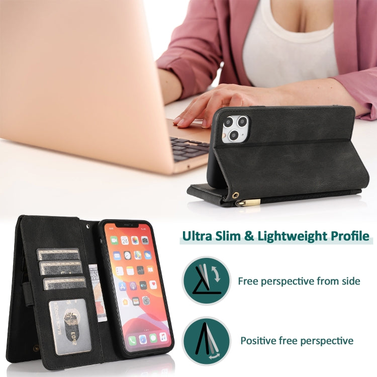 For iPhone 11 Pro Max Skin-feel Crazy Horse Texture Zipper Wallet Bag Horizontal Flip Leather Case with Holder & Card Slots & Wallet & Lanyard (Black) by buy2fix