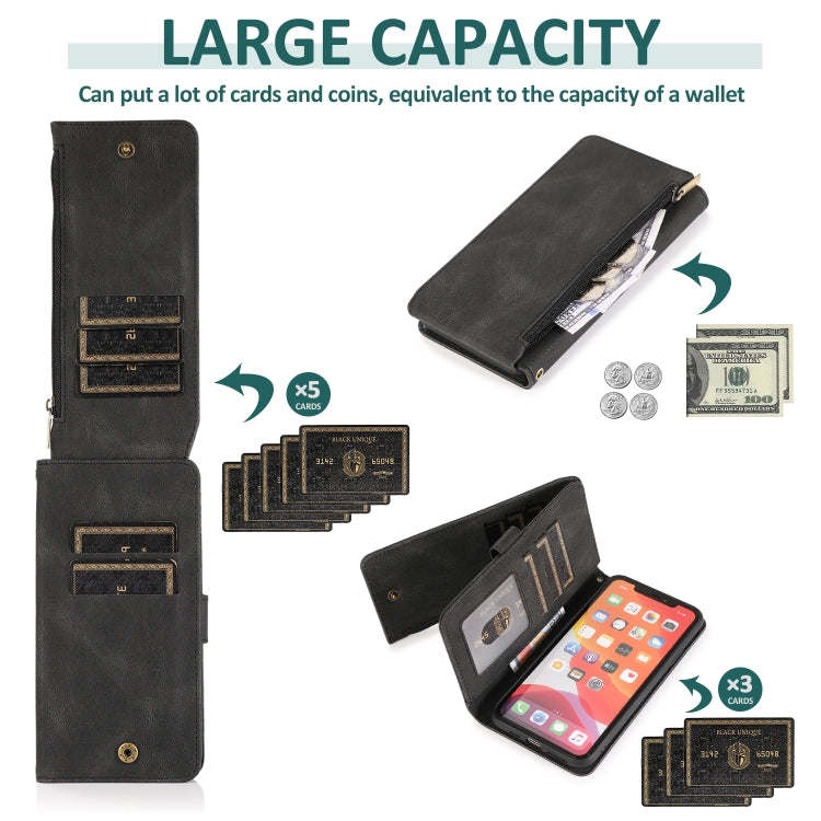 For iPhone 11 Pro Max Skin-feel Crazy Horse Texture Zipper Wallet Bag Horizontal Flip Leather Case with Holder & Card Slots & Wallet & Lanyard (Black) by buy2fix