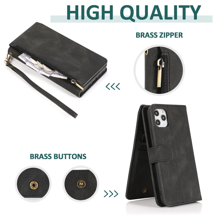 For iPhone 11 Pro Max Skin-feel Crazy Horse Texture Zipper Wallet Bag Horizontal Flip Leather Case with Holder & Card Slots & Wallet & Lanyard (Black) by buy2fix