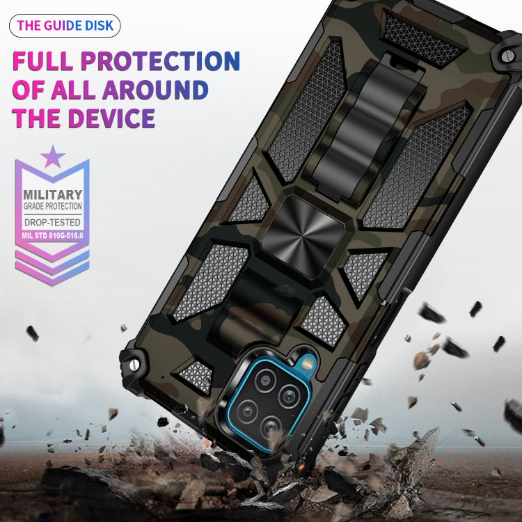 For Samsung Galaxy A12 Camouflage Armor Shockproof TPU + PC Magnetic Protective Case with Holder(Army Green) - Samsung Accessories by buy2fix | Online Shopping UK | buy2fix