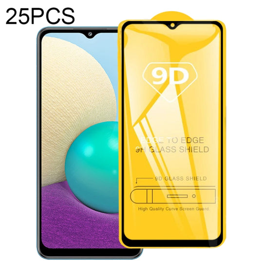 For Samsung Galaxy A02 25 PCS 9D Full Glue Full Screen Tempered Glass Film