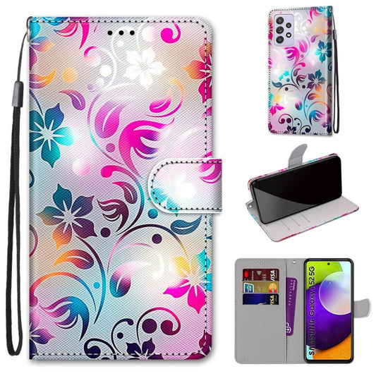 For Samsung Galaxy A52 5G Coloured Drawing Cross Texture Horizontal Flip PU Leather Case with Holder & Card Slots & Wallet & Lanyard(Gradient Colorful Flower) by buy2fix