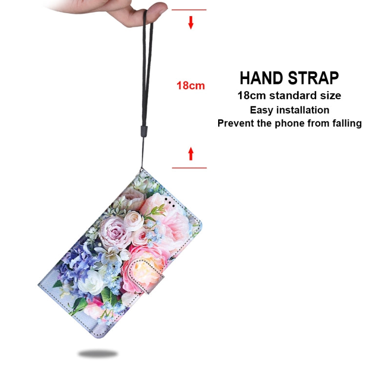 For Samsung Galaxy A52 5G Coloured Drawing Cross Texture Horizontal Flip PU Leather Case with Holder & Card Slots & Wallet & Lanyard(Light Pink Bouquet) by buy2fix
