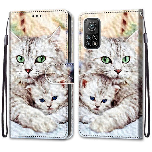 For Xiaomi Mi 10T Pro / 10T / K30s Coloured Drawing Cross Texture Horizontal Flip PU Leather Case with Holder & Card Slots & Wallet & Lanyard(Big Cat Holding Kitten) by buy2fix