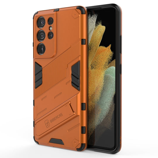 For Samsung Galaxy S21 Ultra 5G Punk Armor 2 in 1 PC + TPU Shockproof Case with Invisible Holder(Orange)