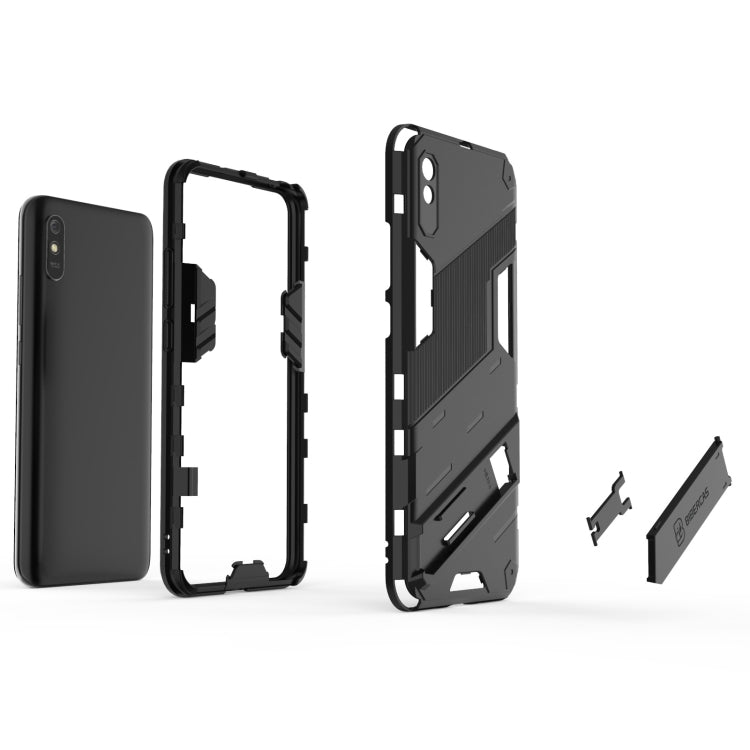 For Xiaomi Redmi 9A Punk Armor 2 in 1 PC + TPU Shockproof Case with Invisible Holder(Black) by buy2fix