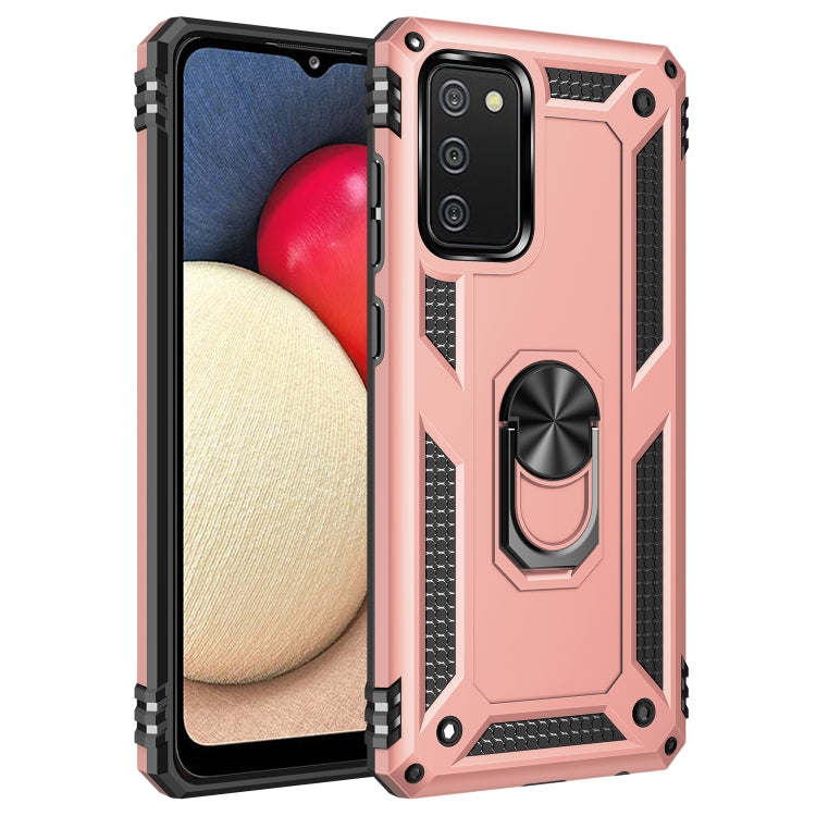 For Samsung Galaxy A02s (US Version) Shockproof TPU + PC Protective Case with 360 Degree Rotating Holder(Rose Gold) by buy2fix