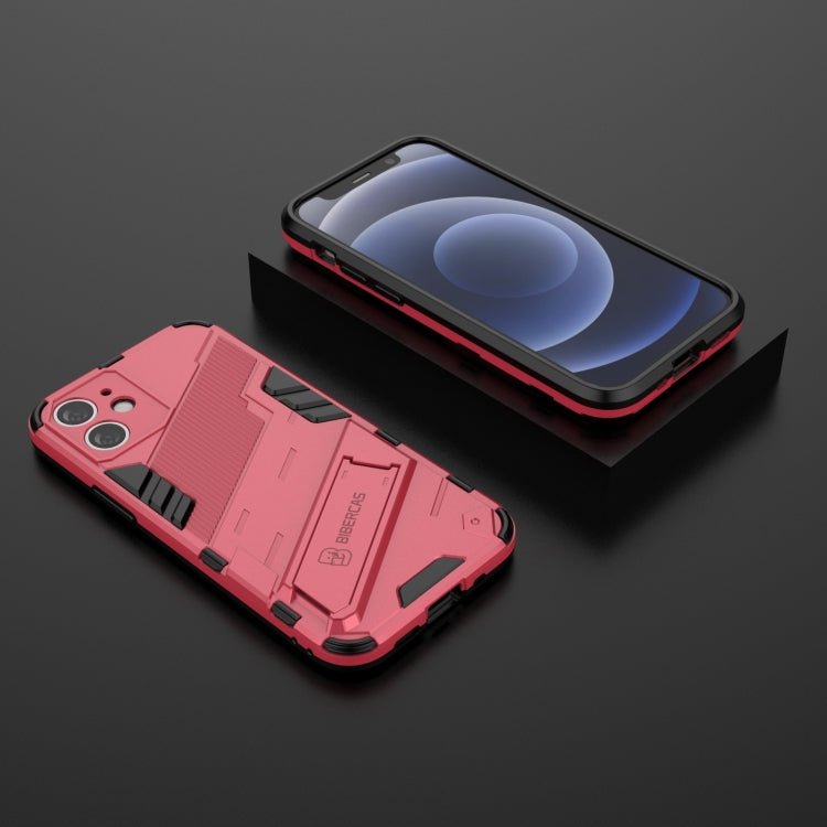 For iPhone 12 mini Punk Armor 2 in 1 PC + TPU Shockproof Case with Invisible Holder (Light Red) by buy2fix