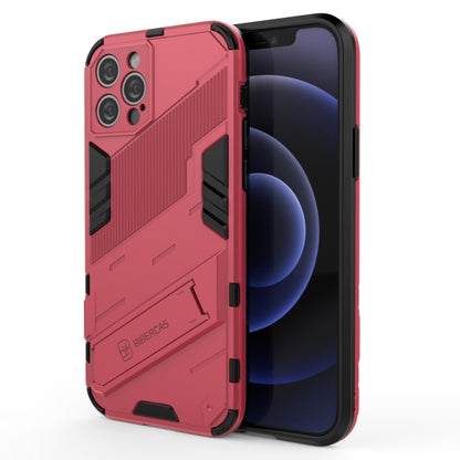 For iPhone 12 Pro Punk Armor 2 in 1 PC + TPU Shockproof Case with Invisible Holder(Light Red) by buy2fix
