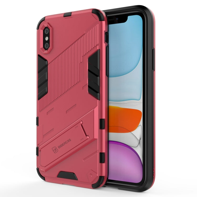 For iPhone X / XS Punk Armor 2 in 1 PC + TPU Shockproof Case with Invisible Holder(Light Red) by buy2fix