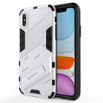 For iPhone XR Punk Armor 2 in 1 PC + TPU Shockproof Case with Invisible Holder(White) by buy2fix
