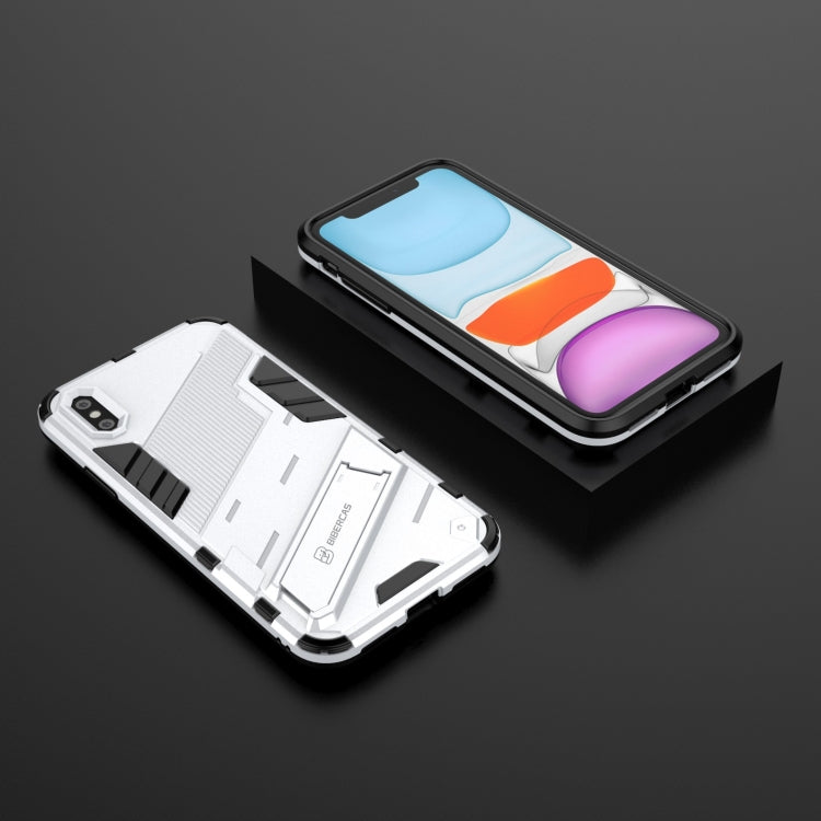 For iPhone XR Punk Armor 2 in 1 PC + TPU Shockproof Case with Invisible Holder(White) by buy2fix