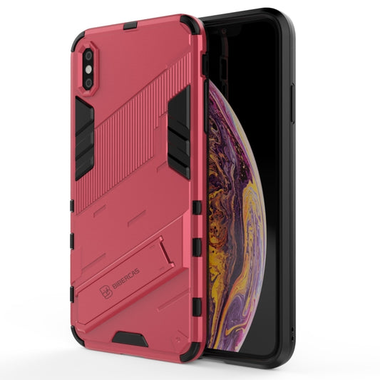 For iPhone XS Max Punk Armor 2 in 1 PC + TPU Shockproof Case with Invisible Holder(Light Red) by buy2fix