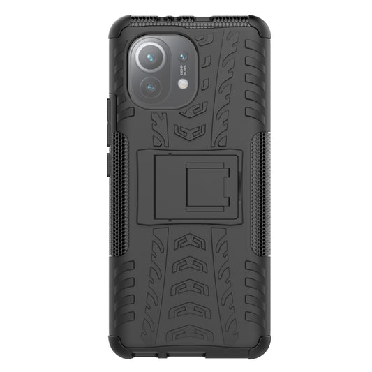 For Xiaomi Mi 11 Tire Texture Shockproof TPU+PC Protective Case with Holder(Black) by buy2fix