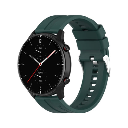 For Amazfit GTR 2e / GTR 2 22mm Silicone Watch Band with Silver Buckle(Dark Green) by buy2fix