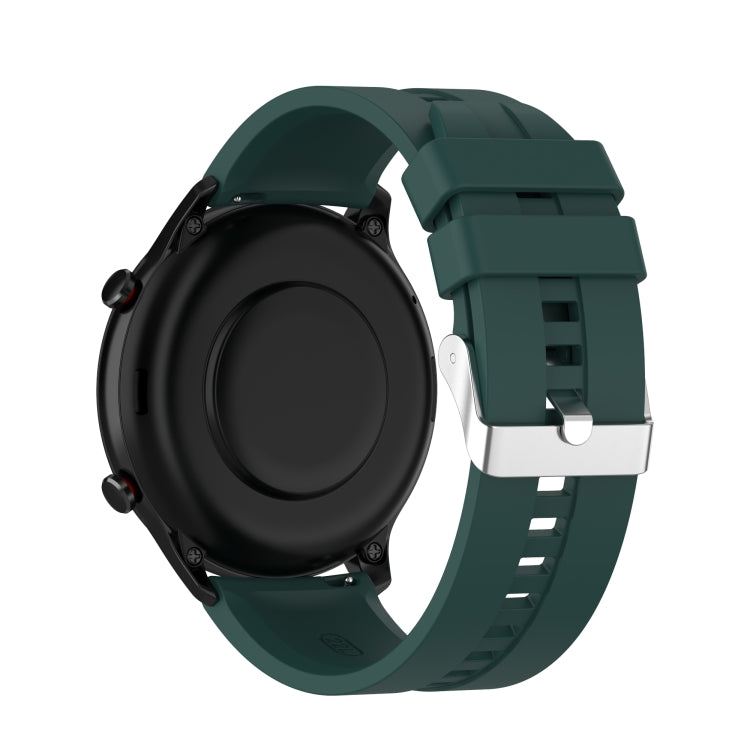 For Amazfit GTR 2e / GTR 2 22mm Silicone Watch Band with Silver Buckle(Dark Green) by buy2fix