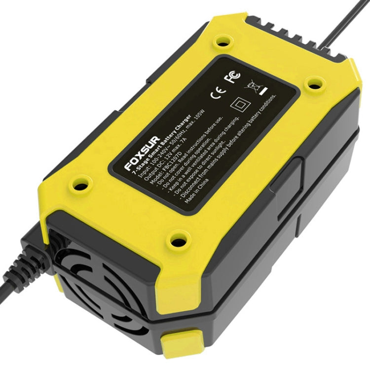 FOXSUR Car / Motorcycle Repair Charger 12V 7A 7-stage + Multi-battery Mode Lead-acid Battery Charger, Plug Type:US Plug(Yellow) - In Car by FOXSUR | Online Shopping UK | buy2fix