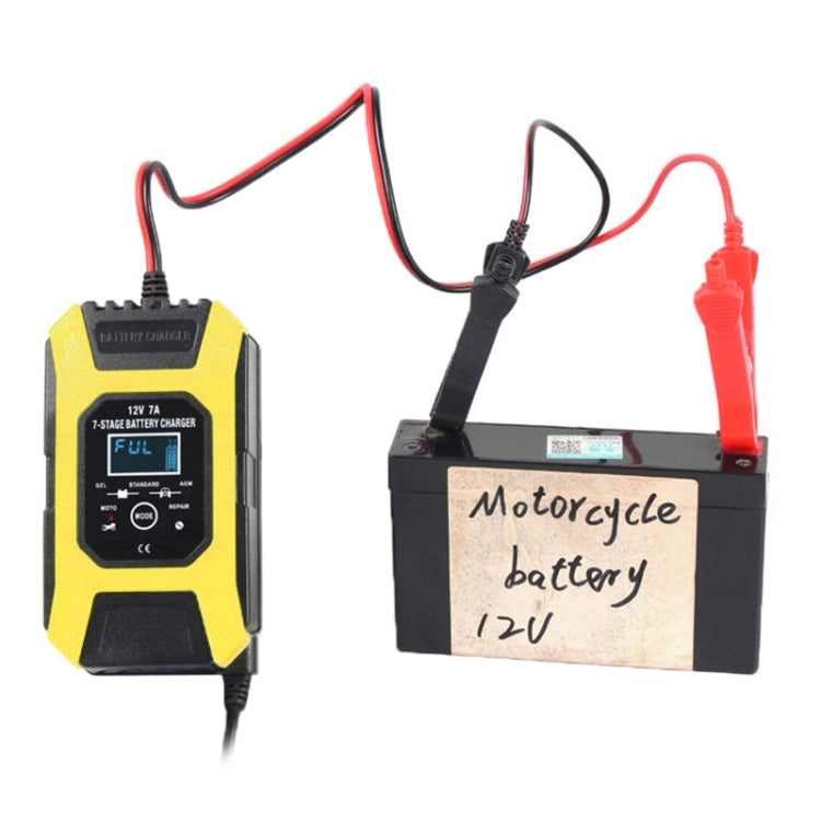 FOXSUR Car / Motorcycle Repair Charger 12V 7A 7-stage + Multi-battery Mode Lead-acid Battery Charger, Plug Type:UK Plug(Yellow) - In Car by FOXSUR | Online Shopping UK | buy2fix