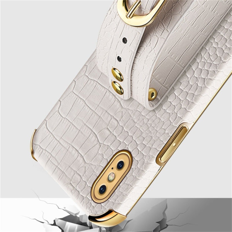 For iPhone XS Max Electroplated TPU Crocodile Pattern Leather Case with Wrist Strap(Red) by buy2fix