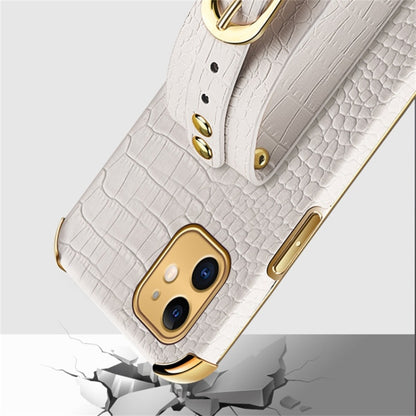 For iPhone 11 Electroplated TPU Crocodile Pattern Leather Case with Wrist Strap (White) by buy2fix