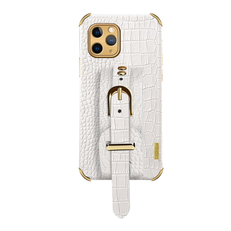 For iPhone 11 Pro Electroplated TPU Crocodile Pattern Leather Case with Wrist Strap (White) by buy2fix