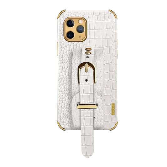 For iPhone 11 Pro Electroplated TPU Crocodile Pattern Leather Case with Wrist Strap (White) by buy2fix