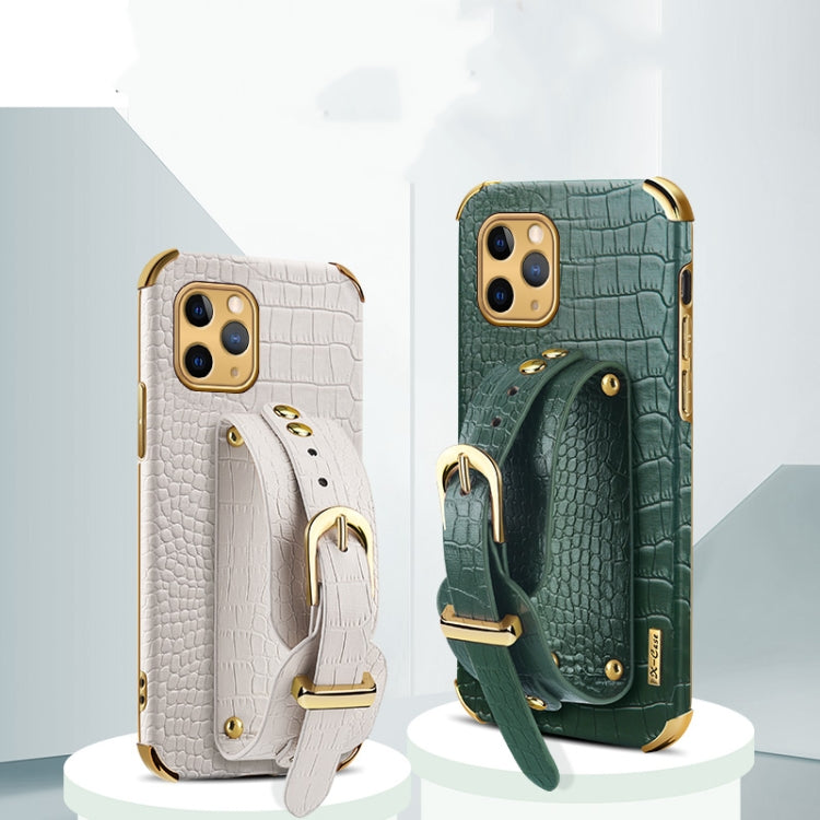 For iPhone 11 Pro Electroplated TPU Crocodile Pattern Leather Case with Wrist Strap (Green) by buy2fix