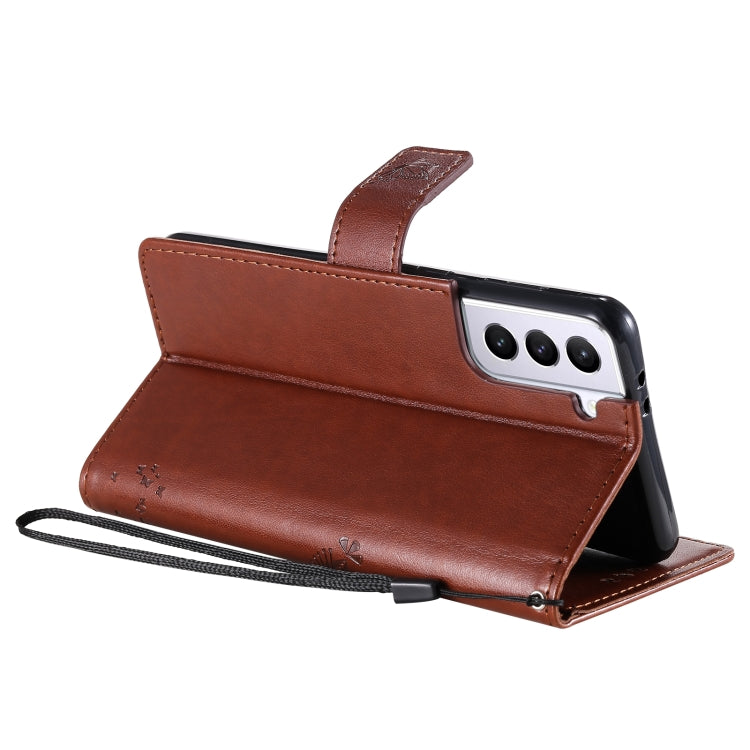 For Samsung Galaxy S21+ 5G Tree & Cat Pattern Pressed Printing Horizontal Flip PU Leather Case with Holder & Card Slots & Wallet & Lanyard(Coffee) by buy2fix