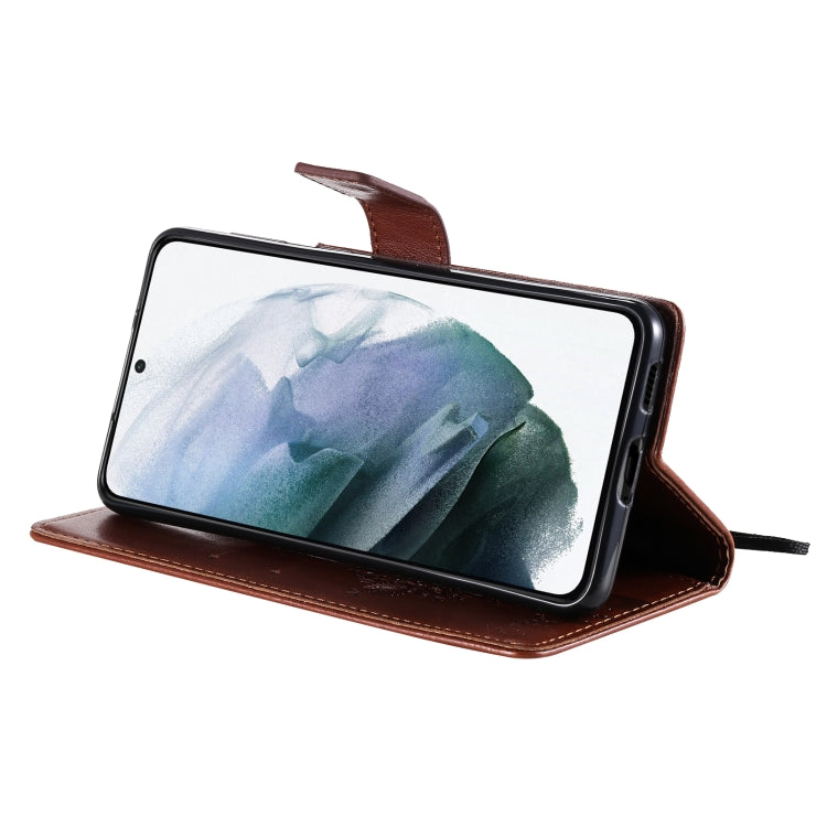 For Samsung Galaxy S21+ 5G Tree & Cat Pattern Pressed Printing Horizontal Flip PU Leather Case with Holder & Card Slots & Wallet & Lanyard(Coffee) by buy2fix