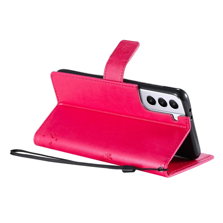 For Samsung Galaxy S21+ 5G Tree & Cat Pattern Pressed Printing Horizontal Flip PU Leather Case with Holder & Card Slots & Wallet & Lanyard(Rose) by buy2fix