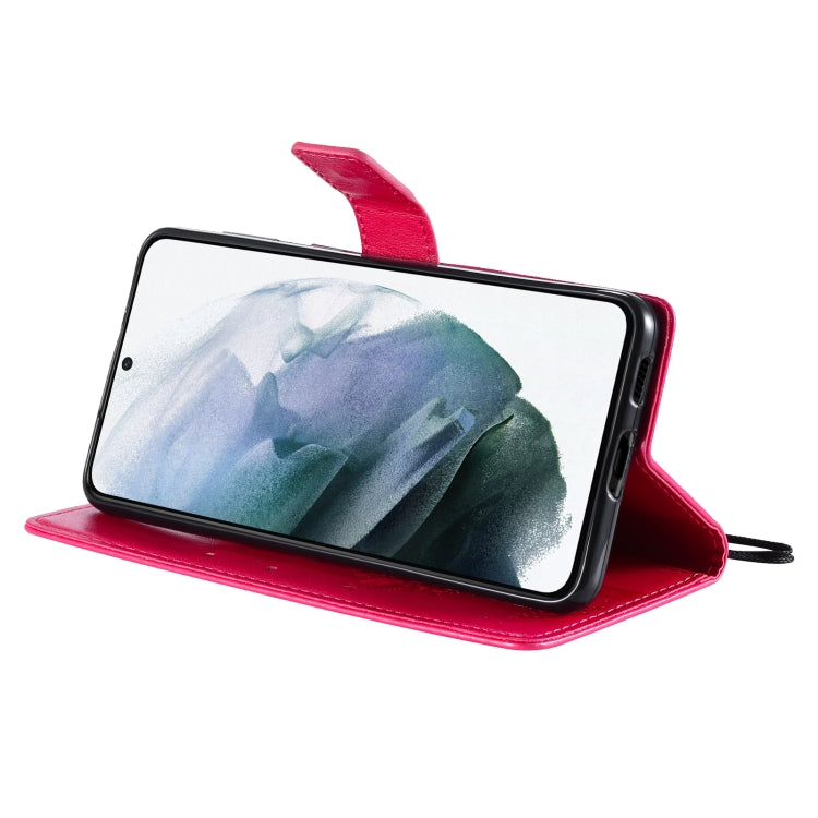 For Samsung Galaxy S21+ 5G Tree & Cat Pattern Pressed Printing Horizontal Flip PU Leather Case with Holder & Card Slots & Wallet & Lanyard(Rose) by buy2fix