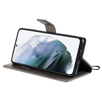 For Samsung Galaxy S21+ 5G Tree & Cat Pattern Pressed Printing Horizontal Flip PU Leather Case with Holder & Card Slots & Wallet & Lanyard(Gray) by buy2fix