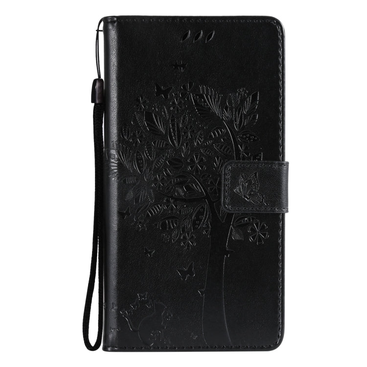 For Samsung Galaxy S21+ 5G Tree & Cat Pattern Pressed Printing Horizontal Flip PU Leather Case with Holder & Card Slots & Wallet & Lanyard(Black) by buy2fix