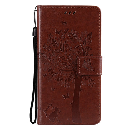 For Samsung Galaxy S21 Ultra 5G Tree & Cat Pattern Pressed Printing Horizontal Flip PU Leather Case with Holder & Card Slots & Wallet & Lanyard(Coffee) by buy2fix