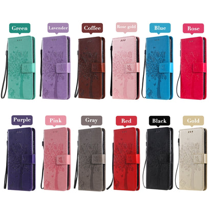 For Samsung Galaxy S21 Ultra 5G Tree & Cat Pattern Pressed Printing Horizontal Flip PU Leather Case with Holder & Card Slots & Wallet & Lanyard(Purple) by buy2fix