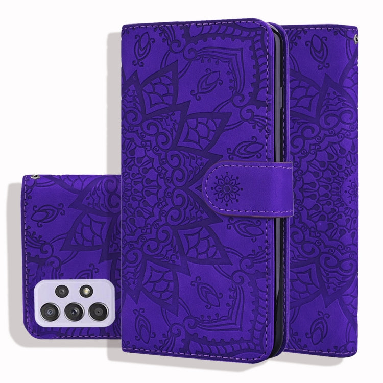 For Samsung Galaxy A52 5G / 4G Embossed Sunflower Pattern Horizontal Flip PU Leather Case with Holder & Card Slots & Wallet & Lanyard (Purple) by buy2fix