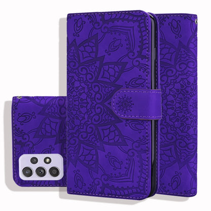 For Samsung Galaxy A52 5G / 4G Embossed Sunflower Pattern Horizontal Flip PU Leather Case with Holder & Card Slots & Wallet & Lanyard (Purple) by buy2fix