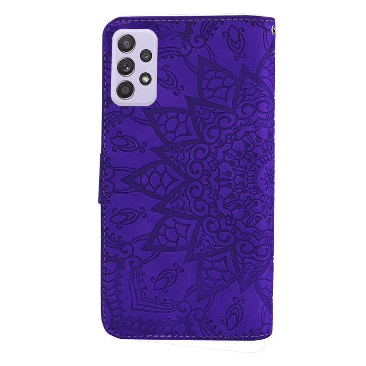 For Samsung Galaxy A52 5G / 4G Embossed Sunflower Pattern Horizontal Flip PU Leather Case with Holder & Card Slots & Wallet & Lanyard (Purple) by buy2fix