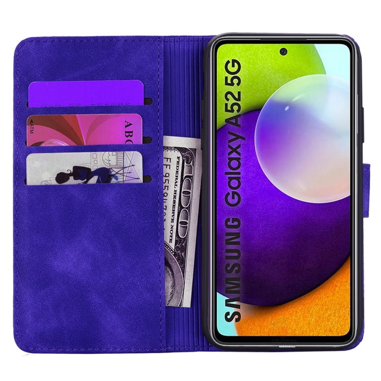 For Samsung Galaxy A52 5G / 4G Embossed Sunflower Pattern Horizontal Flip PU Leather Case with Holder & Card Slots & Wallet & Lanyard (Purple) by buy2fix