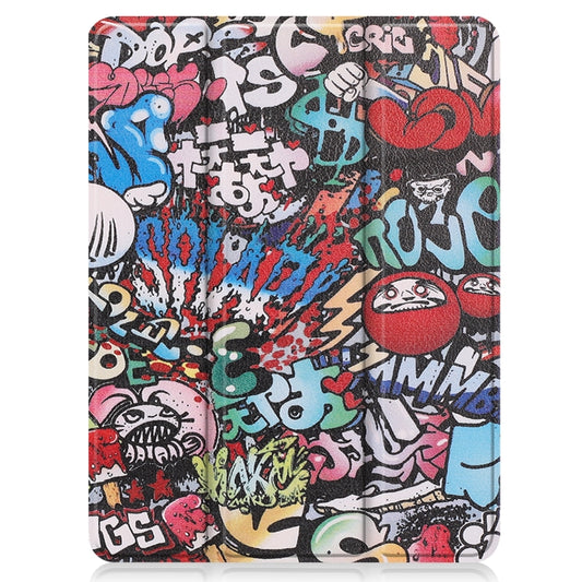 For iPad Pro 12.9 2022 / 2021 Colored Drawing Horizontal Flip TPU + PU Leather Tablet Case with Three-folding Holder & Sleep / Wake-up Function & Pen Slot(Graffiti) by buy2fix