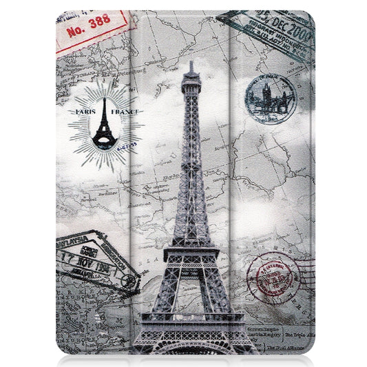 For iPad Pro 12.9 2022 / 2021 Colored Drawing Horizontal Flip TPU + PU Leather Tablet Case with Three-folding Holder & Sleep / Wake-up Function & Pen Slot(Eiffel Tower) by buy2fix