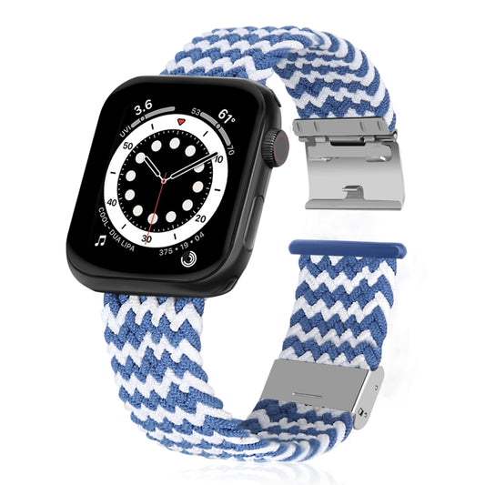 Braided + Stainless Steel Watch Band For Apple Watch Series 7 41mm / 6 & SE & 5 & 4 40mm / 3 & 2 & 1 38mm(Horizontal Blue White) by buy2fix
