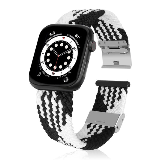 Braided + Stainless Steel Watch Band For Apple Watch Series 9&8&7 41mm / SE 3&SE 2&6&SE&5&4 40mm / 3&2&1 38mm(Vertical Black White) by buy2fix