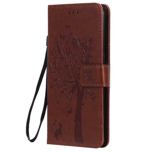 For OPPO Reno5 5G Tree & Cat Pattern Pressed Printing Horizontal Flip PU Leather Case with Holder & Card Slots & Wallet & Lanyard(Coffee) by buy2fix