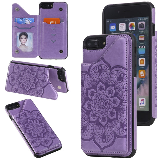 Flower Embossing Pattern Shockproof Protective Case with Holder & Card Slots & Photo Frame For iPhone 8 Plus / 7 Plus(Purple)