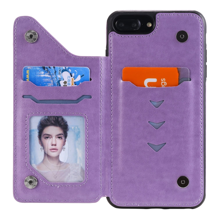 Flower Embossing Pattern Shockproof Protective Case with Holder & Card Slots & Photo Frame For iPhone 8 Plus / 7 Plus(Purple) by buy2fix