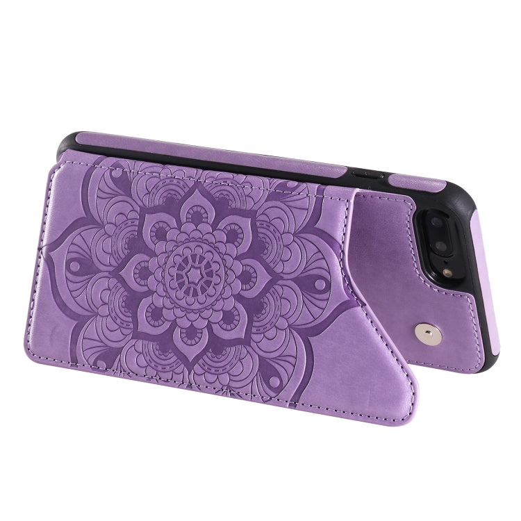Flower Embossing Pattern Shockproof Protective Case with Holder & Card Slots & Photo Frame For iPhone 8 Plus / 7 Plus(Purple) by buy2fix